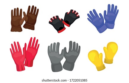 Different Gloves and Mittens as Handwear for Winter and Autumn Season Vector Set