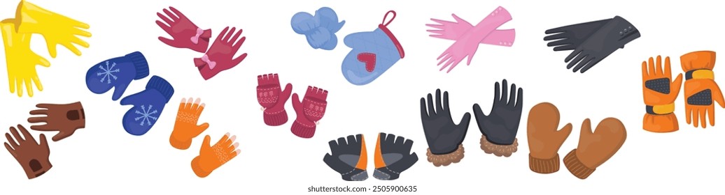 Verschiedene Handschuhe und Fäustlinge als Handschuhe für Winter und Herbst Saison Vektorbilder Set