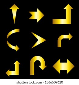 Different gold arrow icons, vector set. Abstract elements for business infographic. Up and down tren. Modern design.