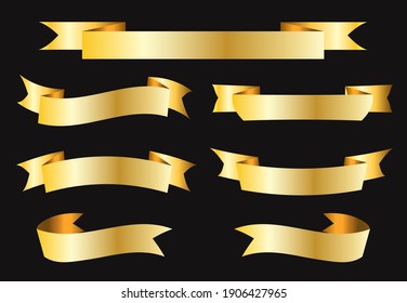 Different gold  ribbon set. Template of blank  banners collection suitable for black friday, sale, placards, ad, premium products. Vector illustration eps10