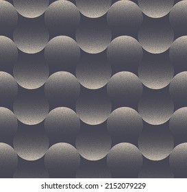 Unterschiedliche Gradierungskreise Retro 50s 60s 70s Nahtlose Muster Vektor Stipple abstrakter Hintergrund. Verblendetes geometrisches Gitter, mehrfarbiges graues Bildschirmhintergrund. Altmodische, neat Tessellated Art Illustration