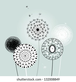 different graphic dandelions on a blue gray background