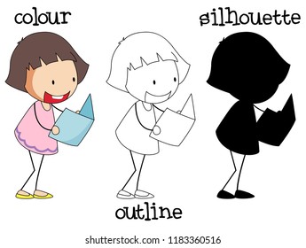 Different graphic of girl reading book illustration