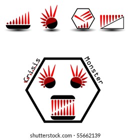 Different graphs and a little crisis monster.Vector illustration.