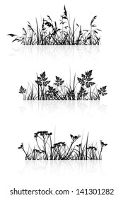 Different Grass Banner Silhouette Collection In Black and White