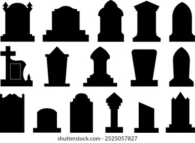 Different gravestones illustration isolated on white