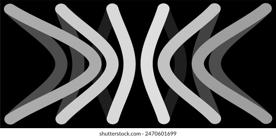Different gray arches, all curved towards the center, against a gray background
