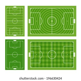 Different green football fields set