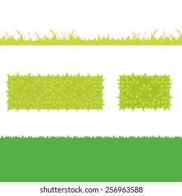 Different Green Grass with bushes. Isolated On White Background. Vector Illustration. Concept  design elements for garden. Eps 8