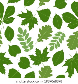 Unterschiedliche grüne Blätter nahtloses Muster. Hintergrund für Natur, Öko und Sommerdesign