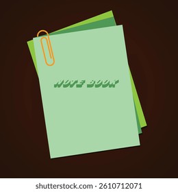 A different green shades notebook with a paper clip attached to the corner, used for writing, journaling, or keeping records.