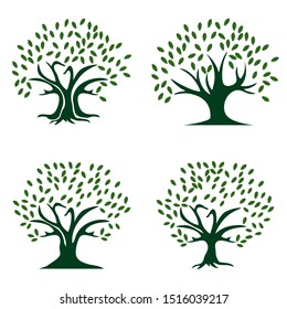 Different Green Tree Types Set. Vector