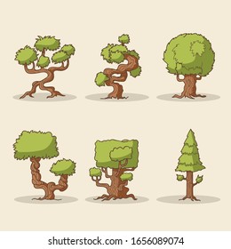 Different Green Tree Types Set. Vector illustration of Various Type Wood