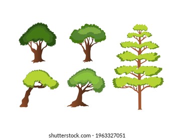 Different Green Tree. Vector illustrationof Various Type trees and shapes.