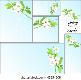 different greetings cards with cherry branches and place for your text