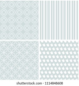 Different grey and white seamless patterns set