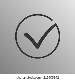 Different grey and white vector check mark or tick in circle conceptual of confirmation acceptance positive passed voting agreement true or completion of task on a list. Flat illustration logo concept