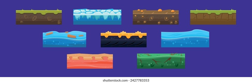 Different Ground Game Platform Level Design Vector Set