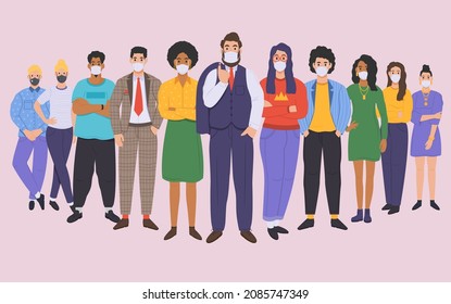 Different group of people wearing protective medical masks. People protecting themselfves from the Coronavirus. Vector illustration