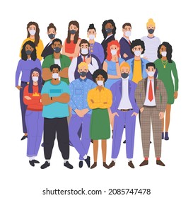 Different group of people wearing protective medical masks. People protecting themselfves from the Coronavirus. Vector illustration