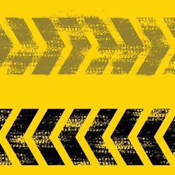 Different Grunge Black Arrows With Tire Tracks Isolated On Yellow Background