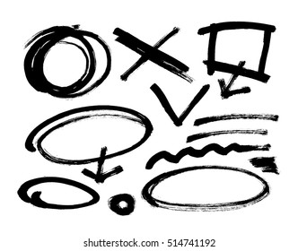  Different grunge brush strokes black color vector elements. Set. Distressed Brush Stroke .  Modern Textured Brush Stroke . Dry Brush Stroke . 