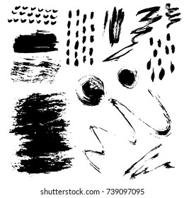 Different grunge brush strokes ink art texture dirty creative grungy element paintbrush vector illustration.