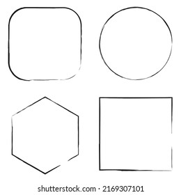 Different grunge frame shapes in line art style. Design element. Vector illustration. stock image.