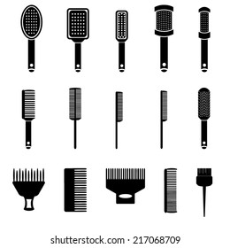 Different hair combs and hair brushes.