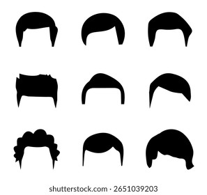 Different hair style set for men. Black silhouette fashionable men's hair