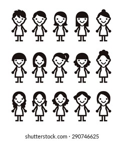 Different hair styles for woman, vector icon illustration