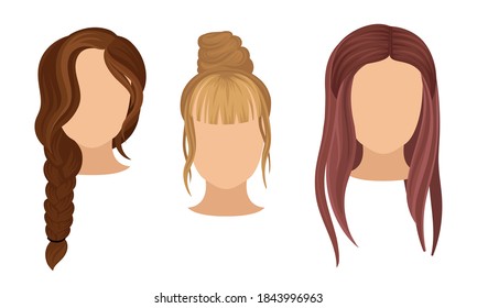 Different Hairstyle and Haircuts for Females Vector Set