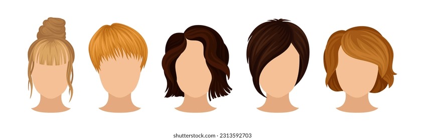 Different Hairstyle and Haircuts for Females Vector Set