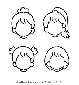 Different hairstyles depicted in a playful illustration of girls with varied hairdos in a simple style