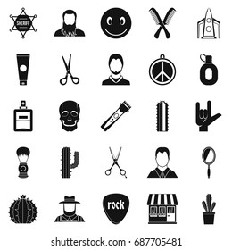 Different hairstyles icons set. Simple set of 25 different hairstyles vector icons for web isolated on white background