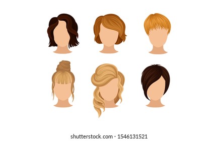 Different Hairstyles Vector Illustrated Set. Woman Hairdo Concept