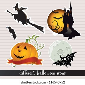 Different Halloween icons on grey background