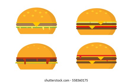 Different hamburgers with meat cheese and ketchup 