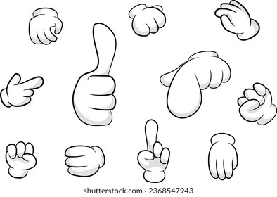 Different hand angles palm gestures cartoon style template. Vector illustration.