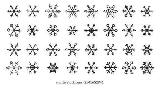 Different hand draw snowflake icons set. Doodle drawing winter cute snowflakes. Vector illustration