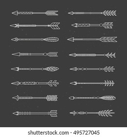 Different hand drawn boho indian arrows isolated on the blackboard. Can be used for wedding invitations, prints, coloring books for adults.