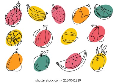 Different hand drawn doodle fruits on abstract background.