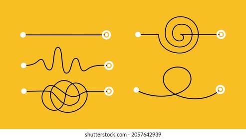 Different hand drawn doodle scribble path lines from A to B. Business solution searching concept. Way to solve problem. Vector design elements for trending infographic.