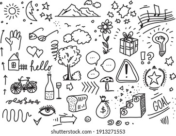 Different hand drawn doodles set