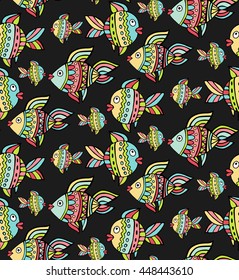 Different hand drawn fish sea seamless vector pattern