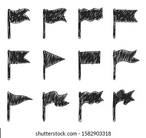 Different hand drawn flag icons set. Vector illustration. EPS 10