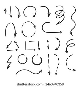 Different hand drawn grey arrows isolated on white background