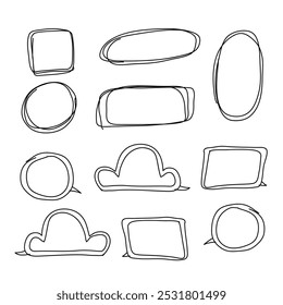 Diferentes formas desenhadas à mão. Conjunto de nuvens para texto. Substratos para texto. Ilustração de vetor plano, eps10