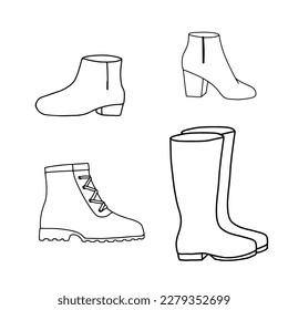 Different Hand Drawn Shoes. Vector outline illustrations set isolated on white background