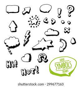 Different Hand drawn symbols vector set